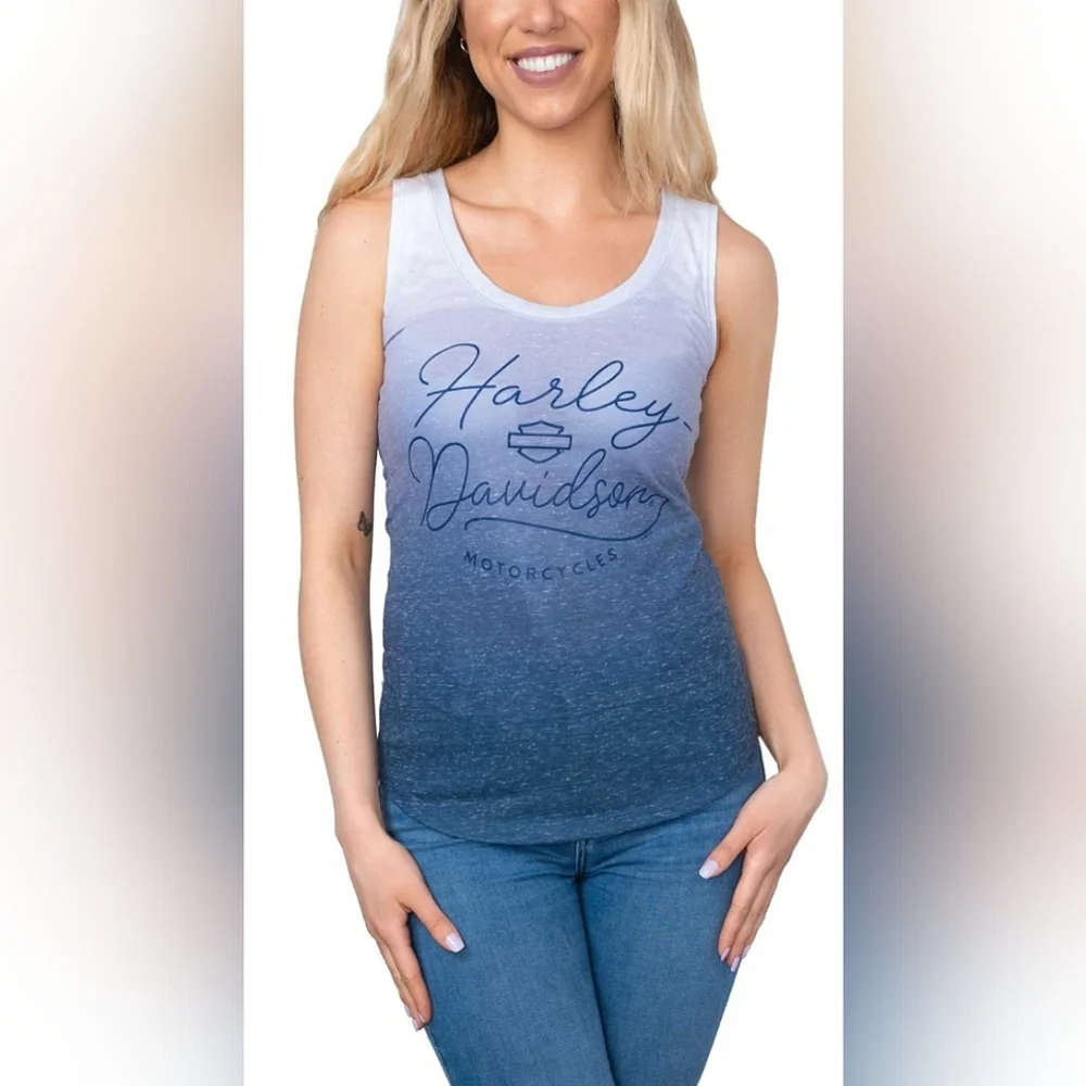 Harley-Davidson "Pretty Gradient Tank Top" Heathered Blue Ombre | Women's Size S - Picture 1 of 10